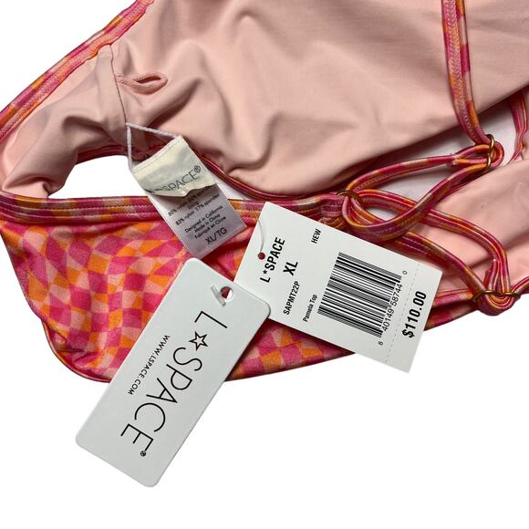 L*SPACE Pamela Bikini Top Heat Waves Pink Abstract Racerback Lined Size XL NEW - Picture 5 of 7